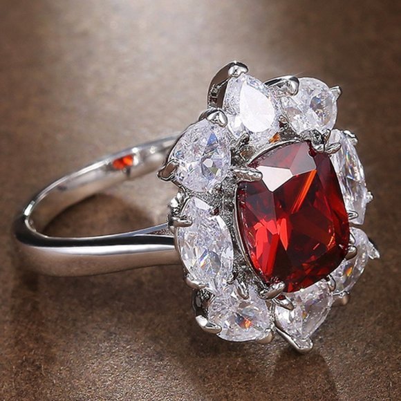 💞Red Oval Ruby Bright Romantic CZ Ring for Women, GPMB1439 - Picture 2 of 7